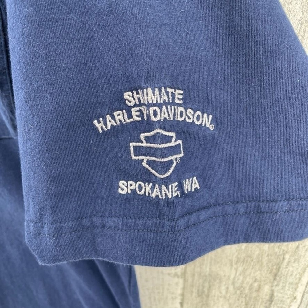Harley Davidson Polo Shirt Mens Large Blue Cotton Shumate Spokane WA Embroidered - Picture 4 of 9